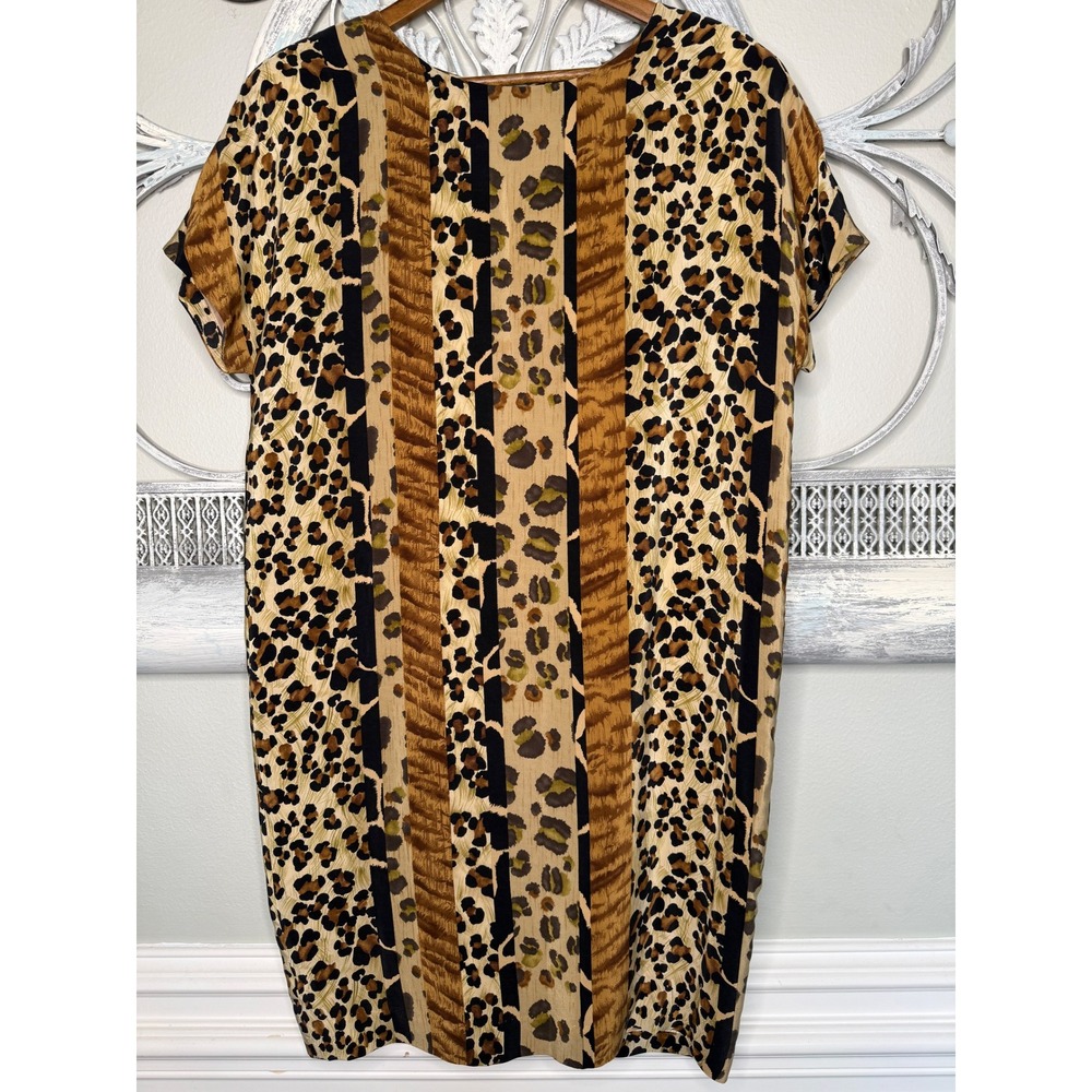 Vintage 90's Jones New York Dress 100% Silk Mixed Animal Print Leopard Size 12